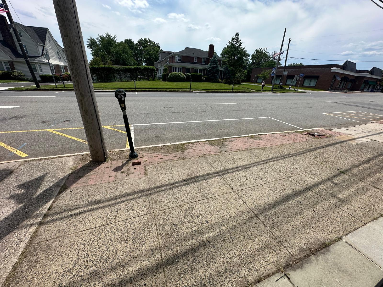 Empty parking space with parking meter on a city street.